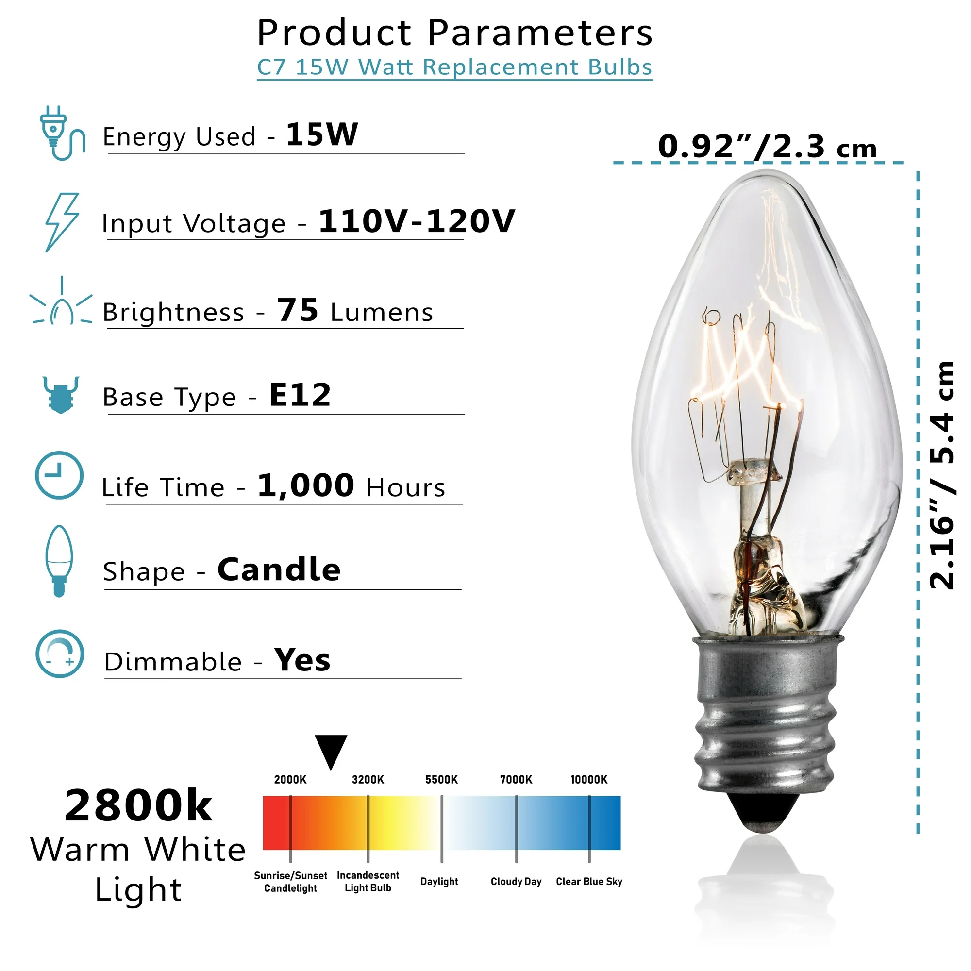 SouLight Incandescent 15W Light Bulbs, Salt Rock Lamp, E12 C7 (12 Pack) - Image 2